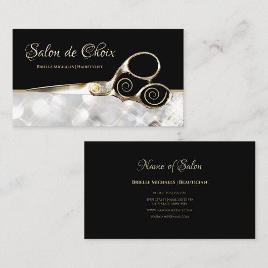 Diamond Sparkle Salon Gold Haarstylist Schaar Visitekaartje (Voorkant / Achterkant)