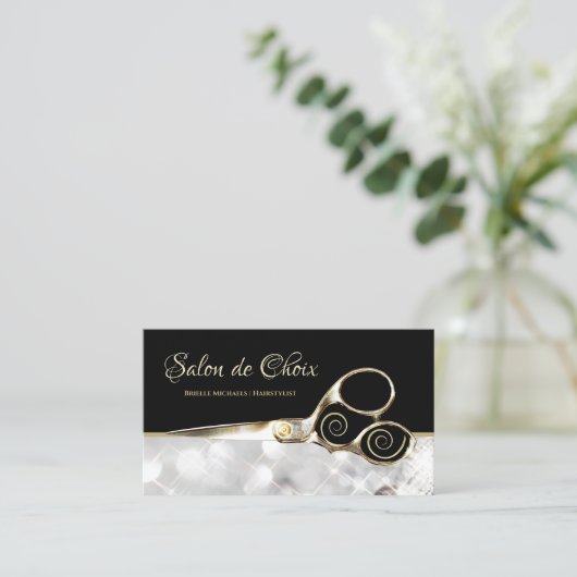 Diamond Sparkle Salon Gold Haarstylist Schaar Visitekaartje (Staand voorkant)