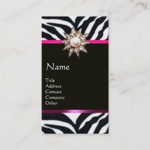 DIAMOND STAR PINK BLACK WHITE ZEBRA FUR MONOGRAM VISITEKAARTJE