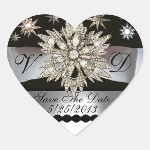 DIAMOND STARS BLACK WHITE RIBBON MONOGRAM HEART HART STICKER