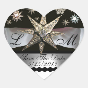 DIAMOND STARS BLACK WHITE RIBBON MONOGRAM HEART HART STICKER