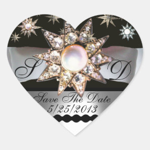 DIAMOND STARS BLACK WHITE RIBBON MONOGRAM HEART HART STICKER