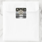 DIAMOND STARS BLACK WHITE RIBBON MONOGRAM VIERKANTE STICKER (Tas)