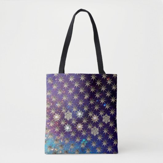 DIAMOND STARS IN BLUE SKY IN GOUDE SPARKLEN TOTE BAG (Voorkant)