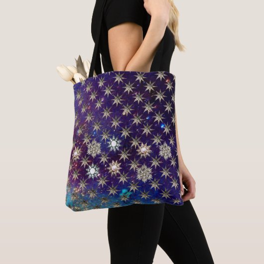 DIAMOND STARS IN BLUE SKY IN GOUDE SPARKLEN TOTE BAG (Dichtbij)