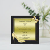 Diamond Stiletto & Romantic Gold Bow Birthday Kaart (Staand voorkant)