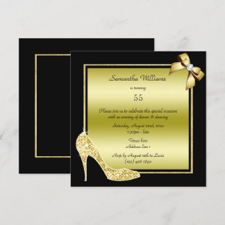 Diamond Stiletto & Romantic Gold Bow Birthday Kaart