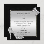 Diamond Stiletto & Romantic Silver Bow Birthday Kaart (Voorkant / Achterkant)