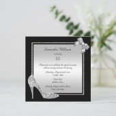 Diamond Stiletto & Romantic Silver Bow Birthday Kaart (Staand voorkant)