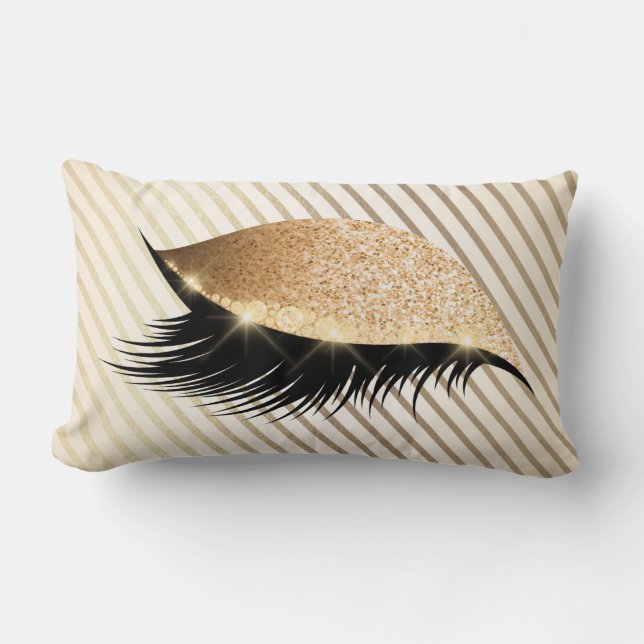 Diamond Stripes Lashes Gold Glitter Ivory Pearl Kussen (Voorkant)
