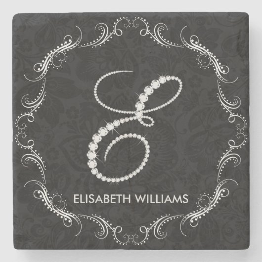 Diamond Studa Letter E Monogram Stenen Onderzetter (Voorkant)