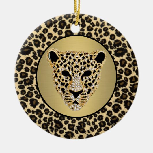 Diamond-Studded Jaguar Keramisch Ornament (Voorkant)
