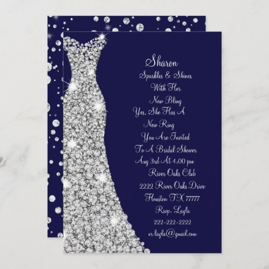 Diamond Studding Wedding Dress Bridal Kaart (Voorkant / Achterkant)