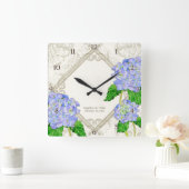 Diamond Swirl Blue Hydrangea Wedding Jubileum Vierkante Klok (Huis)