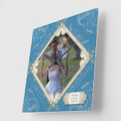 Diamond Swirl Blue Hydrangea Wedding Photograph Vierkante Klok (Hoek)