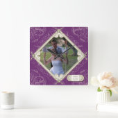 Diamond Swirl Flourish Typography Trouwfoto Vierkante Klok (Huis)