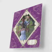 Diamond Swirl Flourish Typography Trouwfoto Vierkante Klok (Hoek)