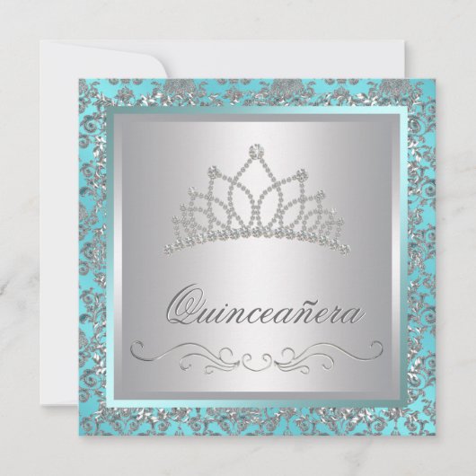 Diamond Tiara Blauwgroen Blauw Damask Blauwgroen B Kaart (Voorkant)