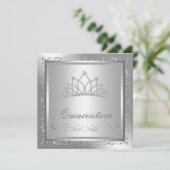 Diamond Tiara Elegant Zilveren Damask Quinceanera Kaart (Staand voorkant)