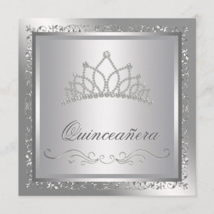 Diamond Tiara Elegante Zilveren Quinceanera Kaart