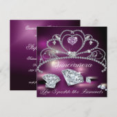 Diamond Tiara Glam Quinceañera uitnodiging (Voorkant / Achterkant)