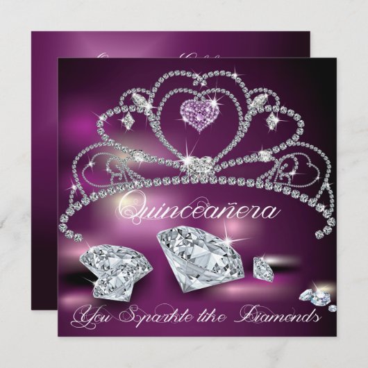 Diamond Tiara Glam Quinceañera uitnodiging (Voorkant / Achterkant)
