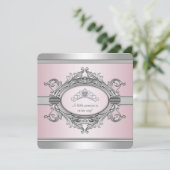 Diamond Tiara Grijs Roze Prinses Baby Meisje Douch Kaart (Staand voorkant)