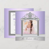 Diamond Tiara Paarse foto Quinceanera Kaart (Voorkant / Achterkant)