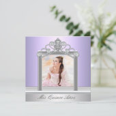 Diamond Tiara Paarse foto Quinceanera Kaart (Staand voorkant)