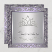Diamond Tiara Paarse Quinceanera Kaart (Voorkant / Achterkant)