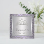 Diamond Tiara Paarse Quinceanera Kaart (Staand voorkant)