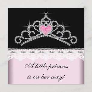 Diamond Tiara Pink Black Princess Baby shower Kaart