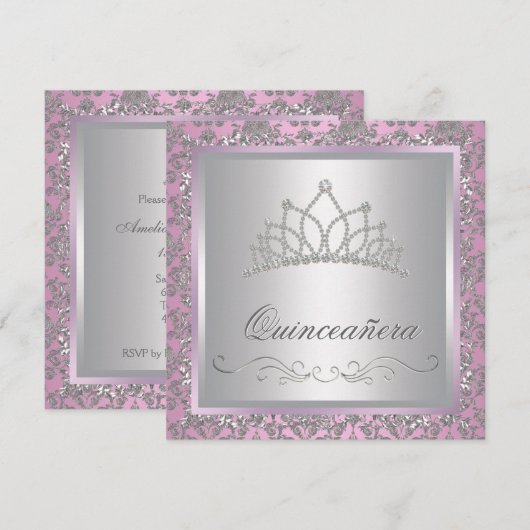 Diamond Tiara Pink Princess Party Kaart (Voorkant / Achterkant)