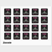 Diamond Tiara Quinceañera (zwart/roze) Vierkante Sticker (Vel)