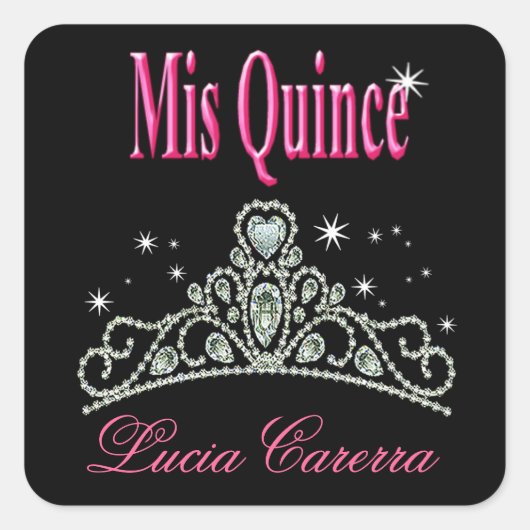 Diamond Tiara Quinceañera (zwart/roze) Vierkante Sticker (Voorkant)