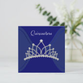 Diamond Tiara Royal Blue Quinceanera Uitnodigingen (Staand voorkant)