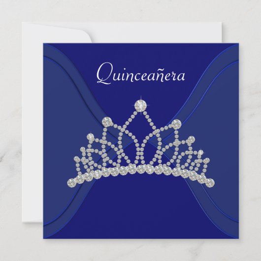 Diamond Tiara Royal Blue Quinceanera Uitnodigingen (Voorkant)