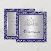 Diamond Tiara Royal Navy Blue Quinceanera Kaart (Voorkant / Achterkant)