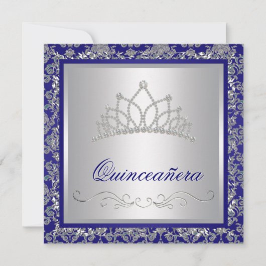 Diamond Tiara Royal Navy Blue Quinceanera Kaart (Voorkant)