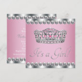 Diamond Tiara Roze Prinses Baby shower Kaart (Voorkant / Achterkant)