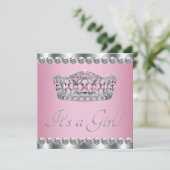 Diamond Tiara Roze Prinses Baby shower Kaart (Staand voorkant)