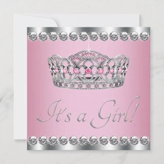 Diamond Tiara Roze Prinses Baby shower Kaart (Voorkant)