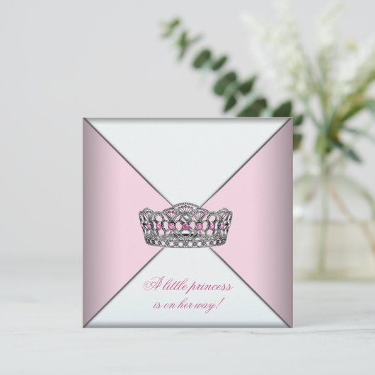 Diamond Tiara Roze Prinses Baby shower Kaart (Staand voorkant)