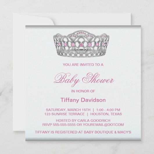 Diamond Tiara Roze Prinses Baby shower Kaart (Achterkant)
