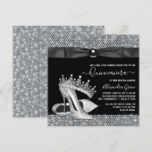 Diamond Tiara Schoen Glam Zwart Stropdas Quinceane Kaart (Voorkant / Achterkant)