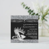 Diamond Tiara Schoen Glam Zwart Stropdas Quinceane Kaart (Staand voorkant)