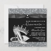 Diamond Tiara Schoen Glam Zwart Stropdas Quinceane Kaart (Voorkant)