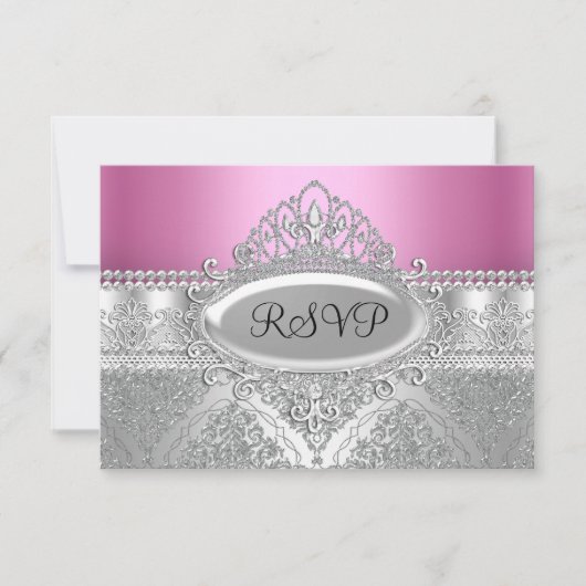 Diamond Tiara & Silver Damask Roze RSVP (Voorkant)