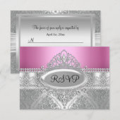 Diamond Tiara & Silver Damask Roze RSVP (Voorkant / Achterkant)