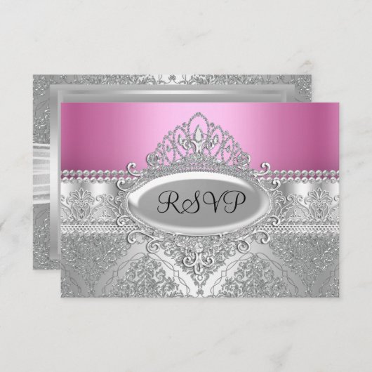 Diamond Tiara & Silver Damask Roze RSVP (Voorkant / Achterkant)